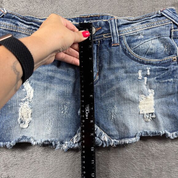 Blue Asphalt Vintage Y2K Micro Mini Skirt Denim Grunge Distressed Size 5 I117 - Picture 7 of 11
